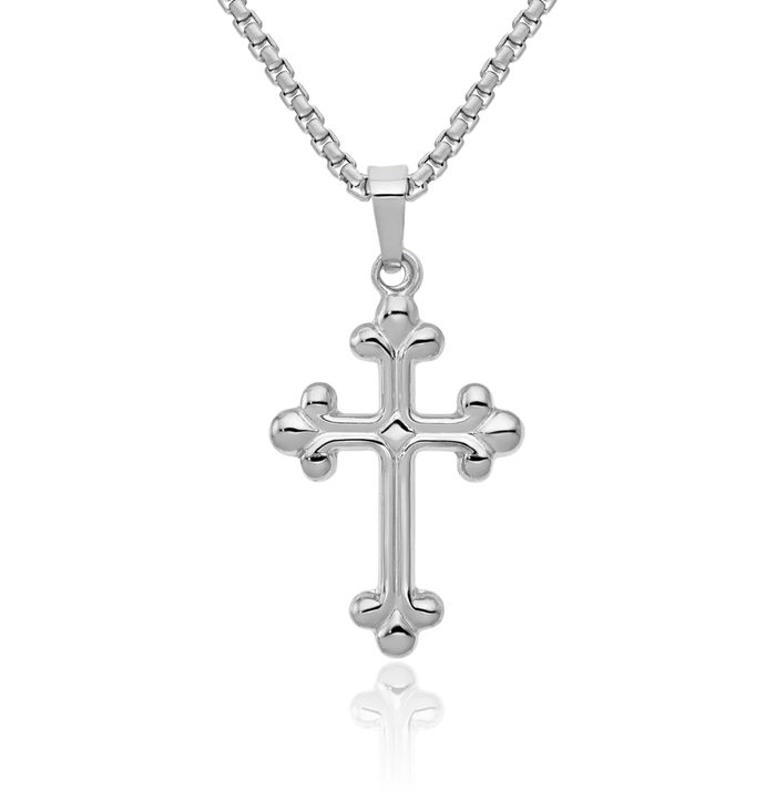 14K Solid White Gold Budded Holy Cross Necklace Religious Chain Pendant Jesus Christ Christian Charm