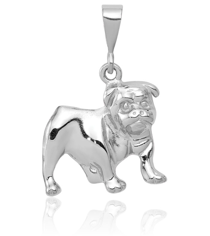 14K Solid White Gold Bulldog Necklace Chain Pendant Charm