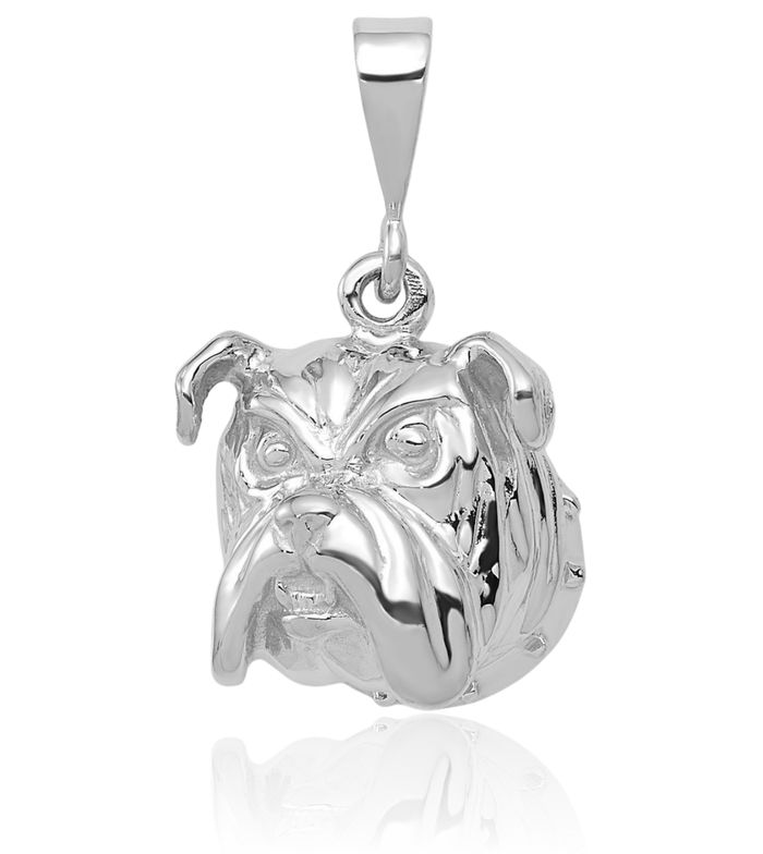 14K Solid White Gold Bulldog Necklace Chain Pendant Charm