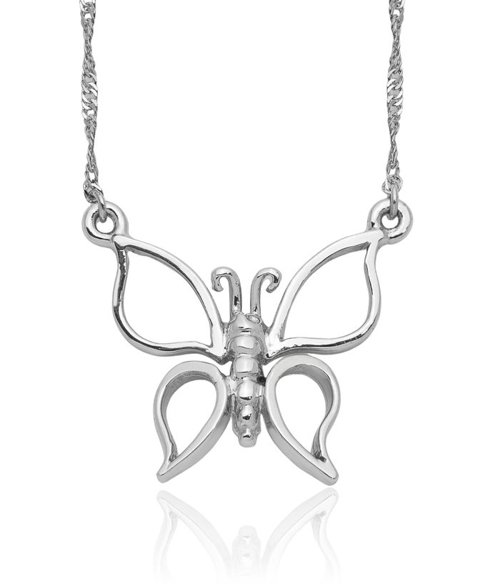 14K Solid White Gold Butterfly Wings Chain Necklace