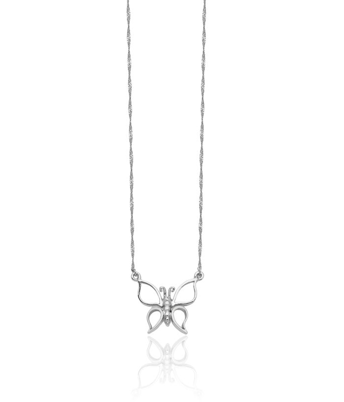 14K Solid White Gold Butterfly Wings Chain Necklace