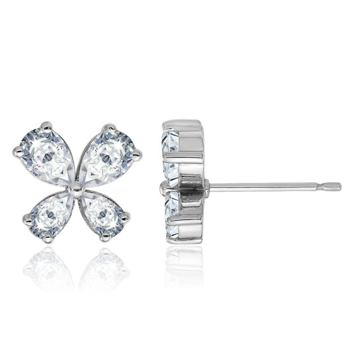 14K Solid White Gold Butterfly Wings Moissanite Studs Pear Teardrop Gemstone Earrings