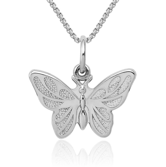 14K Solid White Gold Butterfly Wings Necklace Chain Pendant Charm