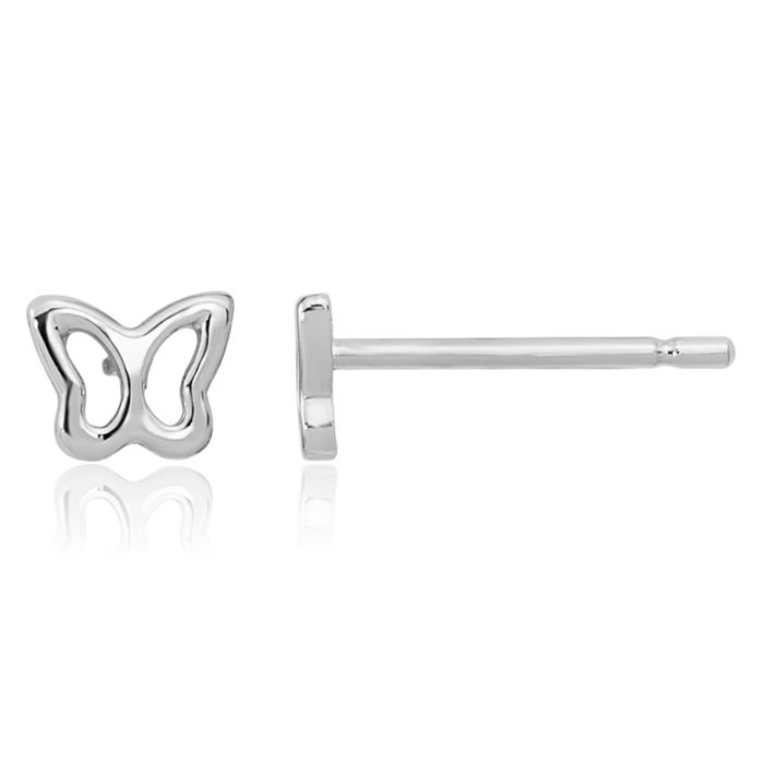 14K Solid White Gold Butterfly Wings Stud Earrings