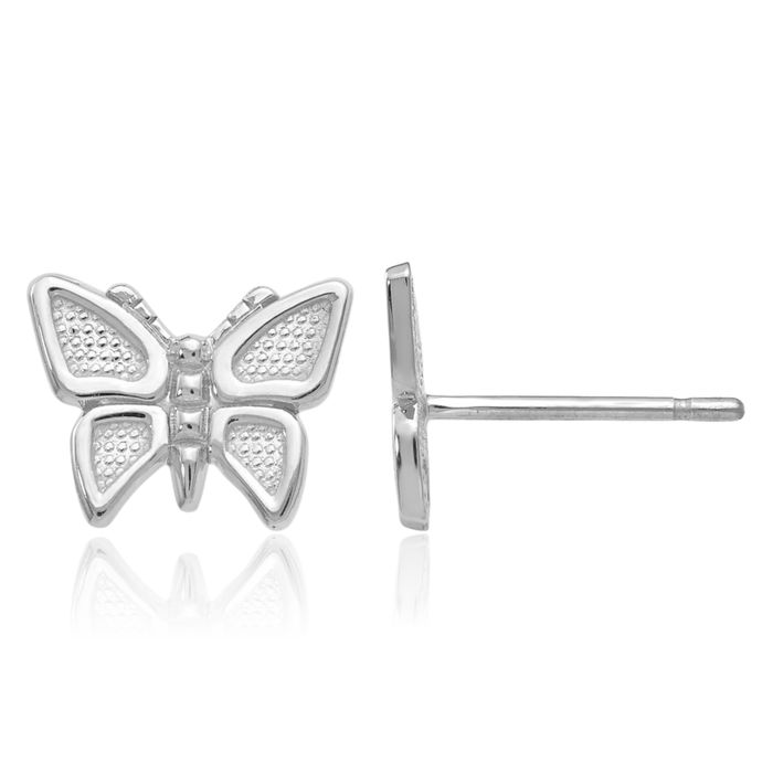 14K Solid White Gold Butterfly Wings Stud Earrings