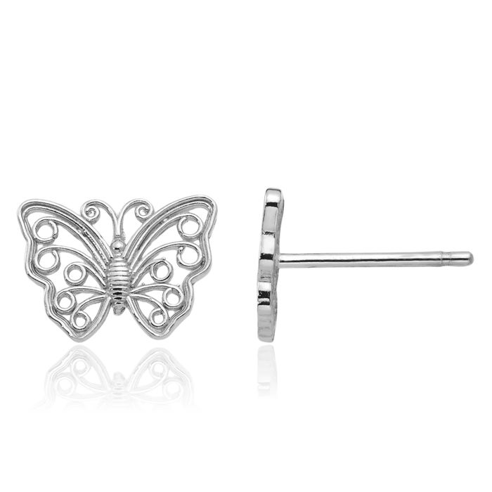 14K Solid White Gold Butterfly Wings Stud Earrings