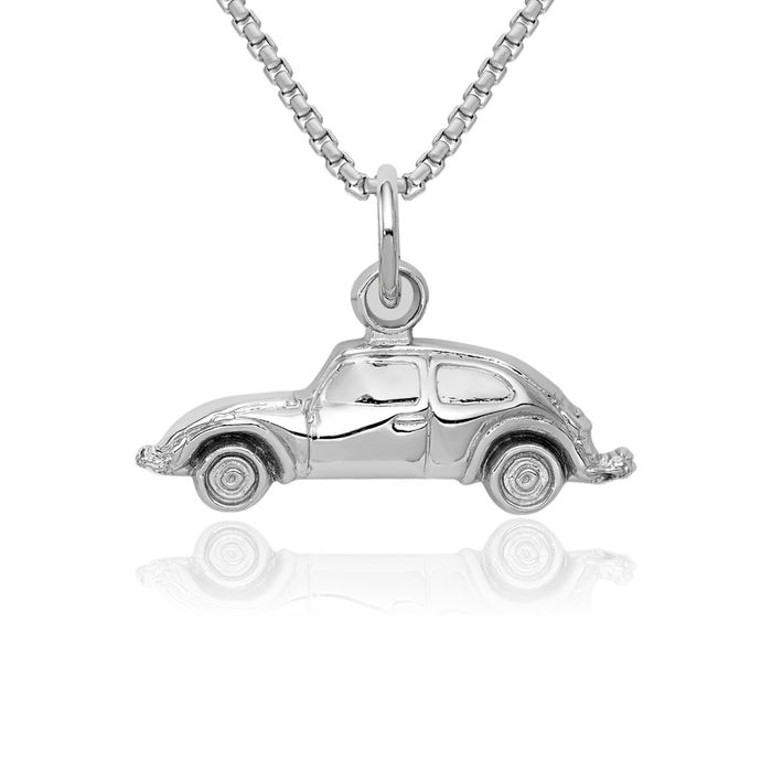 14K Solid White Gold Car Necklace Chain Pendant Charm