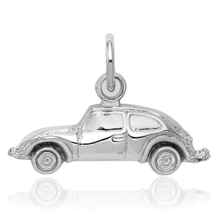 14K Solid White Gold Car Necklace Chain Pendant Charm