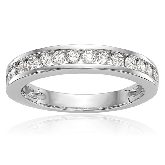 14K Solid White Gold Channel-set Diamond Wedding Band Ring