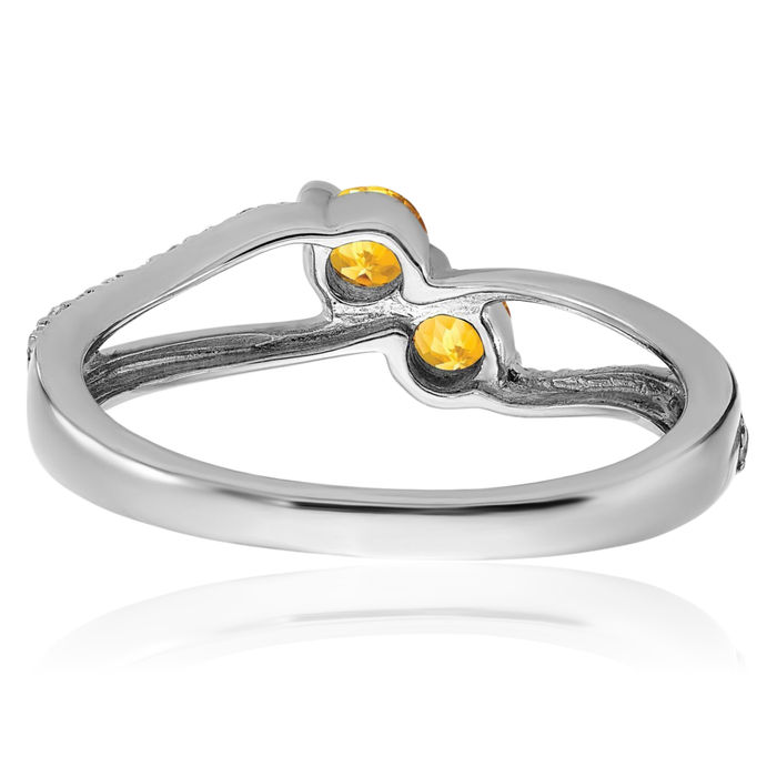14K Solid White Gold Yellow Orange Citrine Diamond 2 Stone Ring Gemstone Band November Birthstone Jewelry