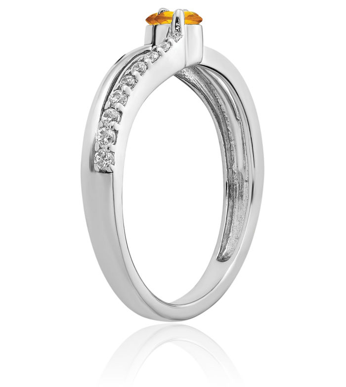 14K Solid White Gold Yellow Orange Citrine Diamond 2 Stone Ring Gemstone Band November Birthstone Jewelry