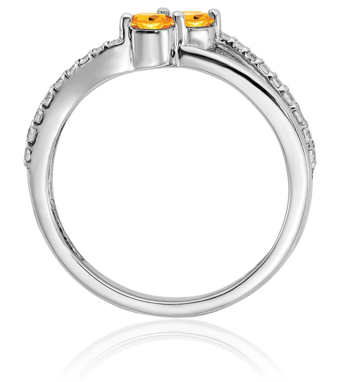 14K Solid White Gold Yellow Orange Citrine Diamond 2 Stone Ring Gemstone Band November Birthstone Jewelry