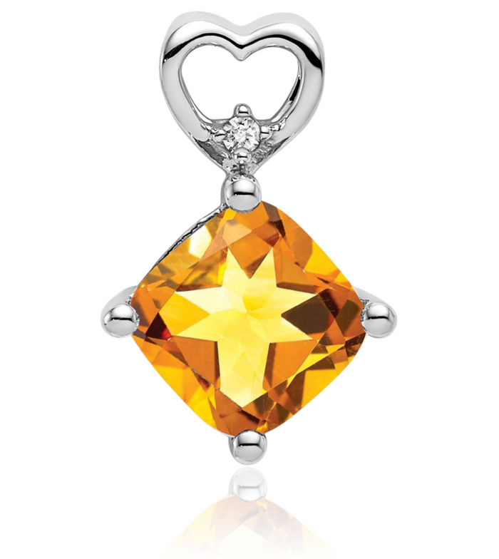 14K Solid White Gold Yellow Orange Citrine Diamond Heart Floating Chain Slide Gemstone Pendant Necklace Charm November Birthstone Jewelry