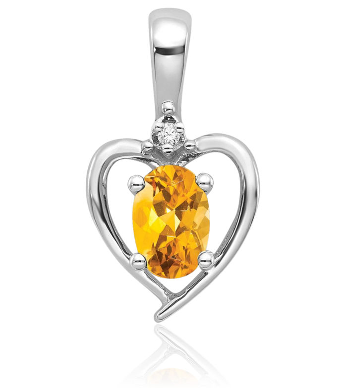 14K Solid White Gold Yellow Orange Citrine Diamond Heart Necklace Gemstone Pendant Charm April November Birthstone Jewelry