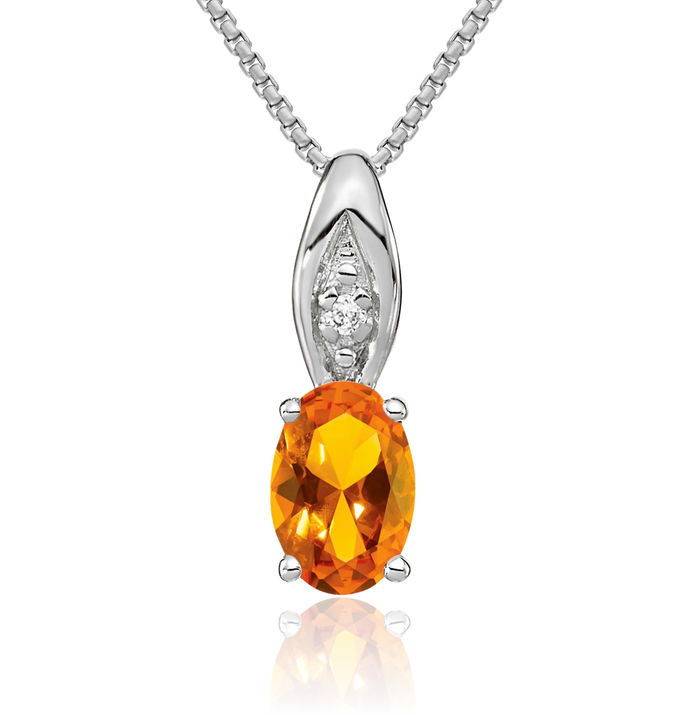 14K Solid White Gold Yellow Orange Citrine Diamond Necklace Gemstone Pendant Charm April November Birthstone Jewelry