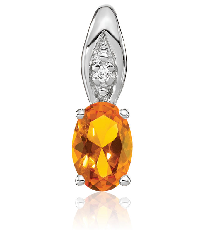 14K Solid White Gold Yellow Orange Citrine Diamond Necklace Gemstone Pendant Charm April November Birthstone Jewelry