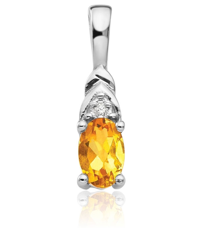 14K Solid White Gold Yellow Orange Citrine Diamond Necklace Gemstone Pendant Charm April November Birthstone Jewelry