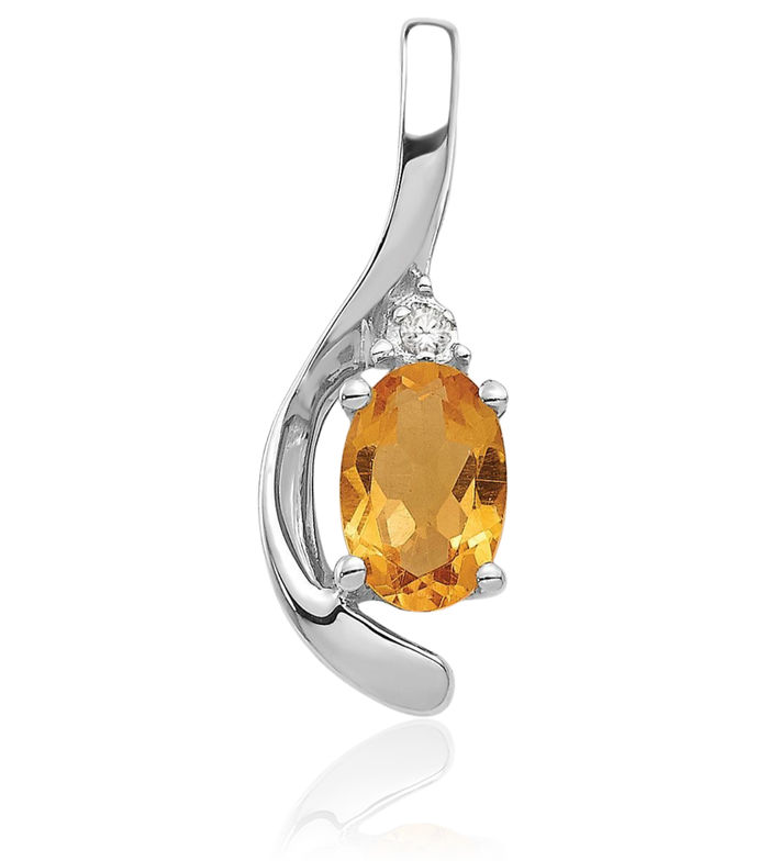 14K Solid White Gold Yellow Orange Citrine Diamond Necklace Gemstone Pendant Charm April November Birthstone Jewelry