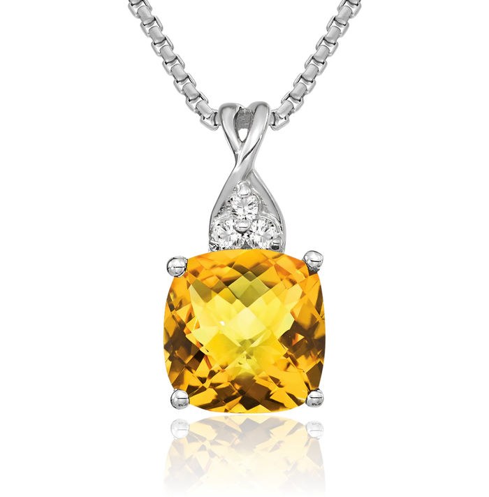 14K Solid White Gold Yellow Orange Citrine Diamond Necklace Gemstone Pendant Charm April November Birthstone Jewelry