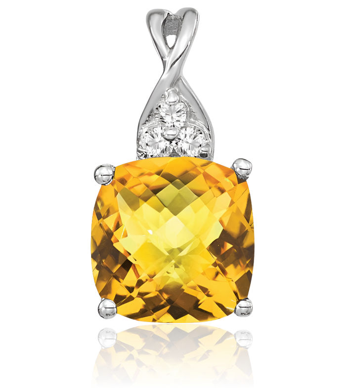 14K Solid White Gold Yellow Orange Citrine Diamond Necklace Gemstone Pendant Charm April November Birthstone Jewelry