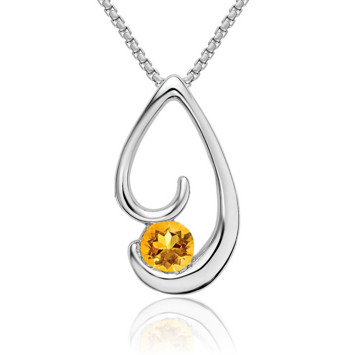 14K Solid White Gold Yellow Orange Citrine Floating Chain Slide Gemstone Pendant Necklace Charm