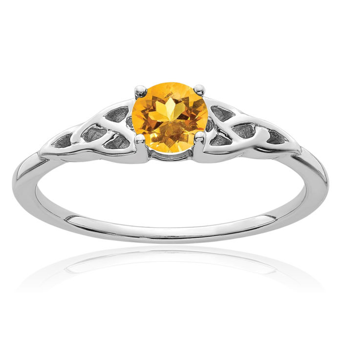 14K Solid White Gold Yellow Orange Citrine Heart Irish Claddagh Celtic Love Knot Ring Gemstone Band November Birthstone Jewelry