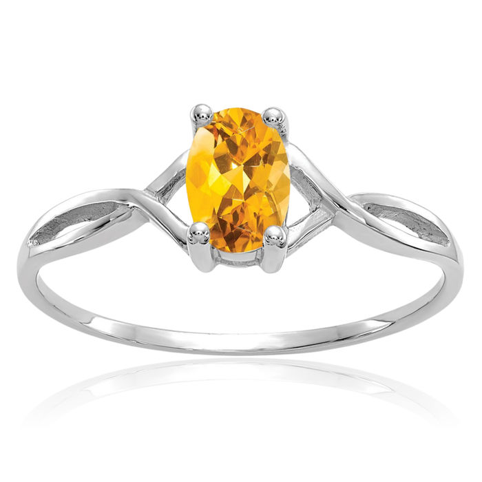 14K Solid White Gold Yellow Orange Citrine Ring Gemstone Band November Birthstone Jewelry