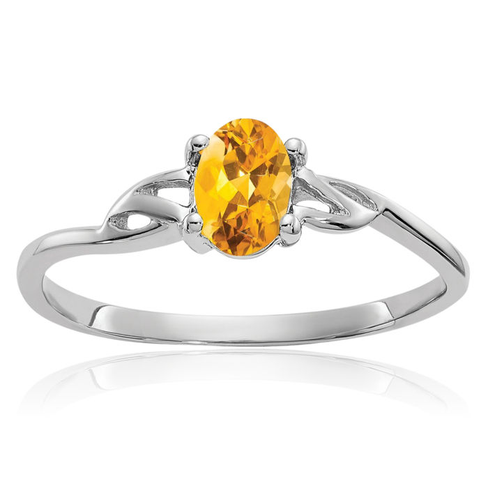 14K Solid White Gold Yellow Orange Citrine Ring Gemstone Band November Birthstone Jewelry