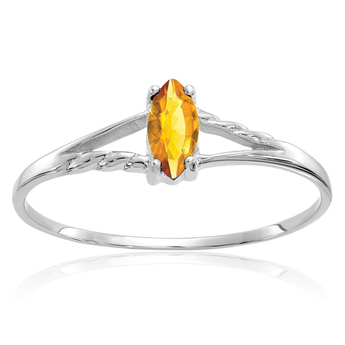 14K Solid White Gold Yellow Orange Citrine Ring Gemstone Band November Birthstone Jewelry