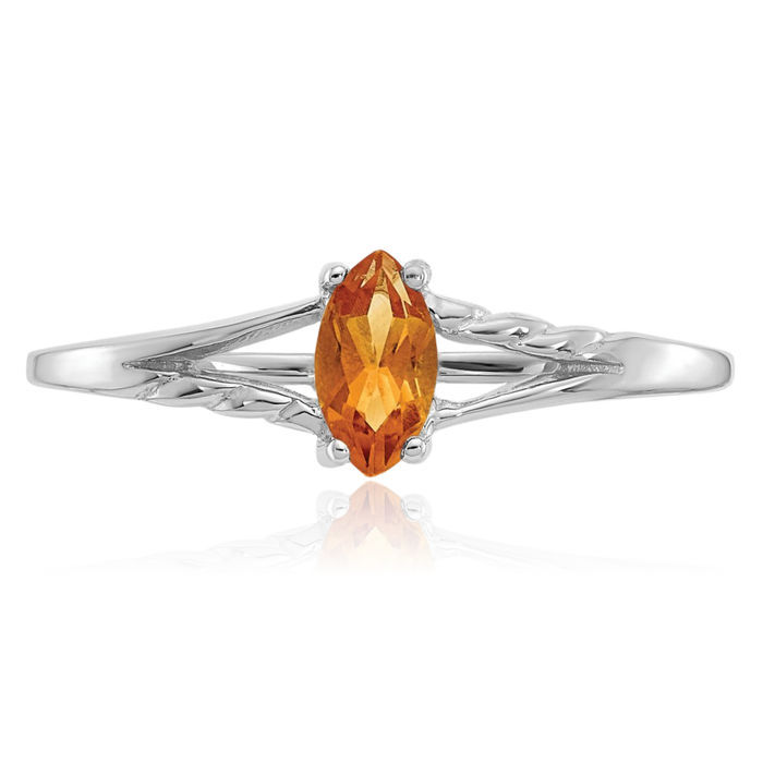 14K Solid White Gold Yellow Orange Citrine Ring Gemstone Band November Birthstone Jewelry