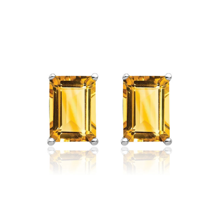 14K Solid White Gold Yellow Orange Citrine Studs Gemstone Solitaire Earrings November Birthstone Jewelry