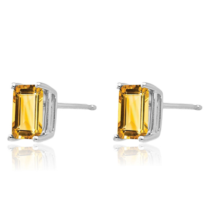 14K Solid White Gold Yellow Orange Citrine Studs Gemstone Solitaire Earrings November Birthstone Jewelry