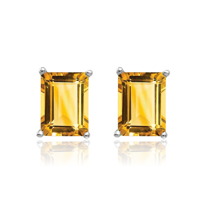 14K Solid White Gold Yellow Orange Citrine Studs Gemstone Solitaire Earrings November Birthstone Jewelry