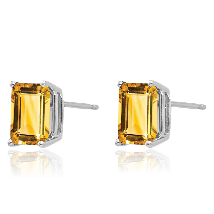 14K Solid White Gold Yellow Orange Citrine Studs Gemstone Solitaire Earrings November Birthstone Jewelry