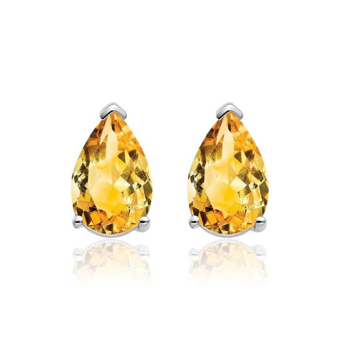 14K Solid White Gold Yellow Orange Citrine Studs Pear Teardrop Gemstone Solitaire Earrings November Birthstone Jewelry