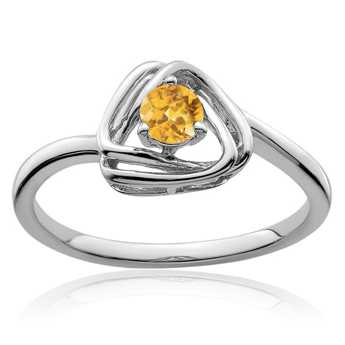 14K Solid White Gold Yellow Orange Citrine Triangle Ring Gemstone Band November Birthstone Jewelry