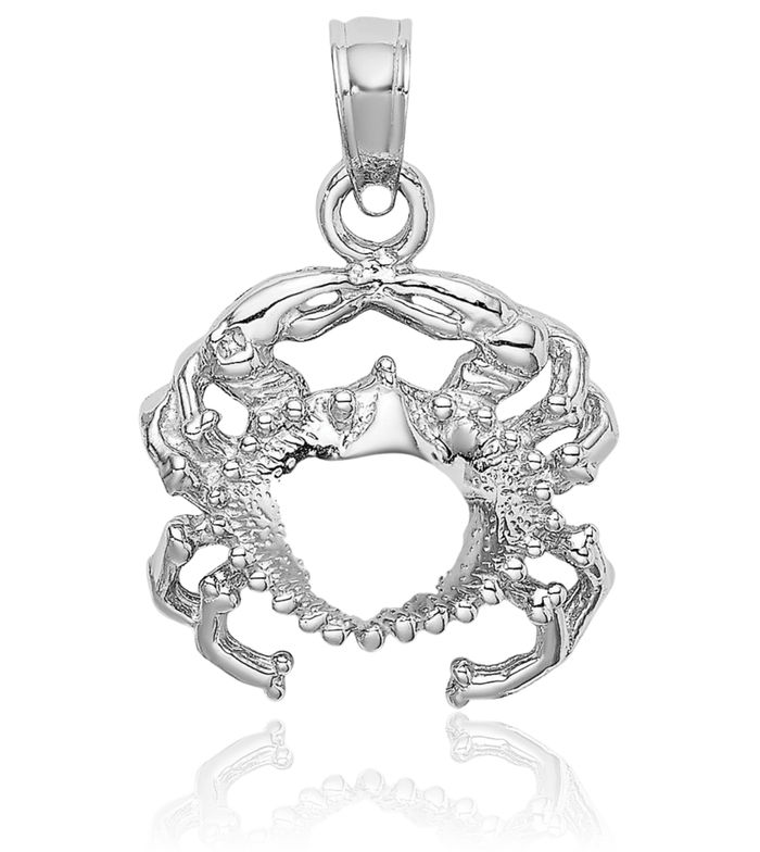 14K Solid White Gold Crab Claw Necklace Chain Pendant Charm