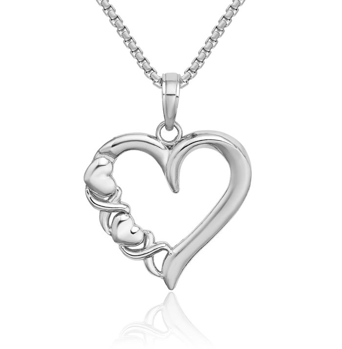 14K Solid White Gold Crisscross Heart Necklace Love Pendant Charm