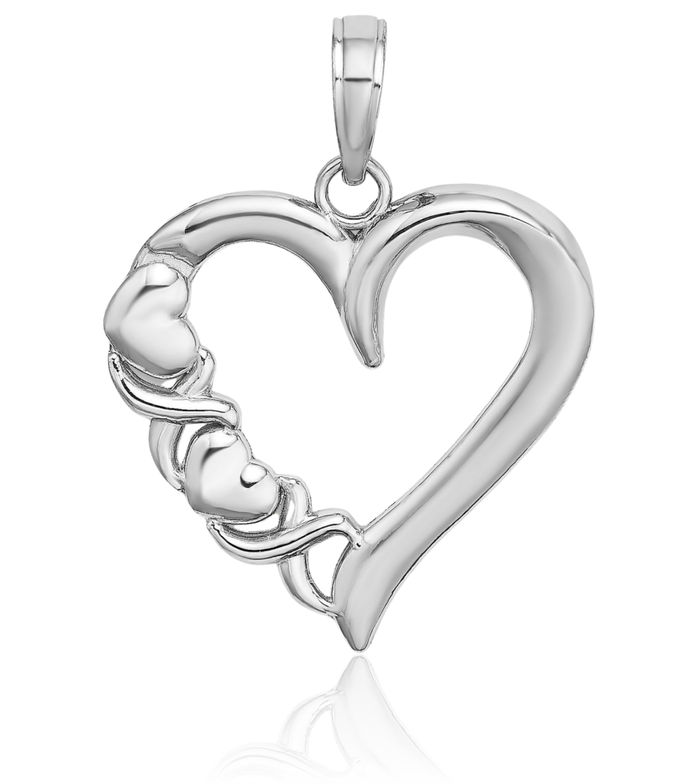 14K Solid White Gold Crisscross Heart Necklace Love Pendant Charm
