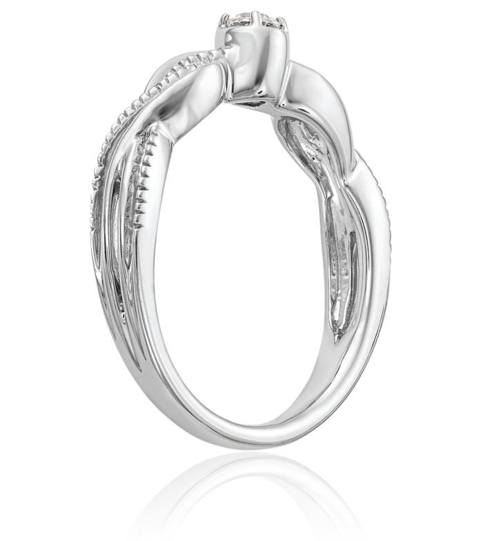 14K Solid White Gold Crisscross Round Diamond Promise Engagement Woven Band Twisted Statement Ring