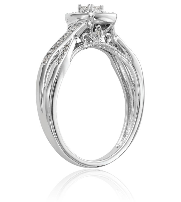 14K Solid White Gold Crisscross Round Diamond Promise Engagement Woven Band Twisted Statement Ring