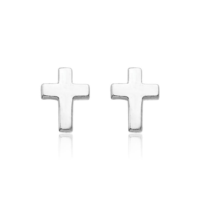 14K Solid White Gold Holy Cross Drop Dangle Christian Religious Stud Earrings