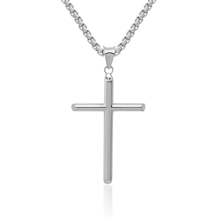 14K Solid White Gold Latin Mexican Holy Cross Necklace Religious Chain Pendant Jesus Christ Charm