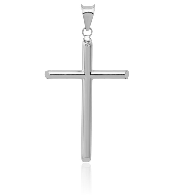 14K Solid White Gold Latin Mexican Holy Cross Necklace Religious Chain Pendant Jesus Christ Charm