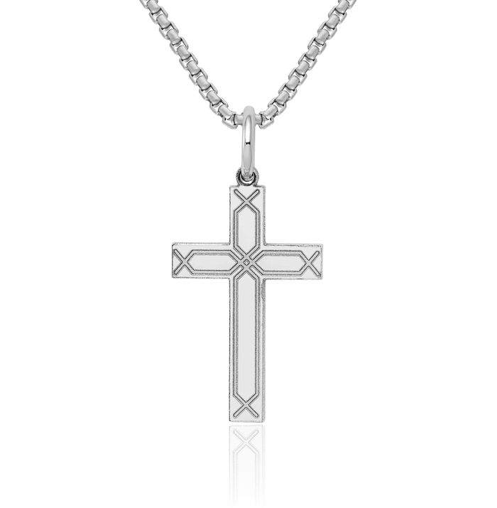 14K Solid White Gold Latin Mexican Holy Cross Necklace Religious Chain Pendant Jesus Christ Charm