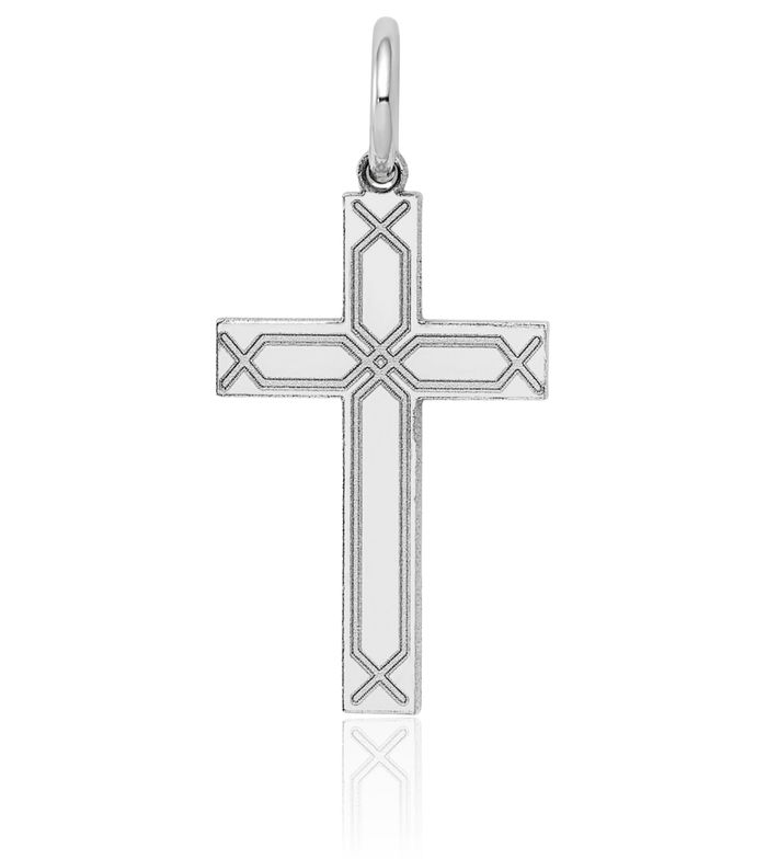 14K Solid White Gold Latin Mexican Holy Cross Necklace Religious Chain Pendant Jesus Christ Charm