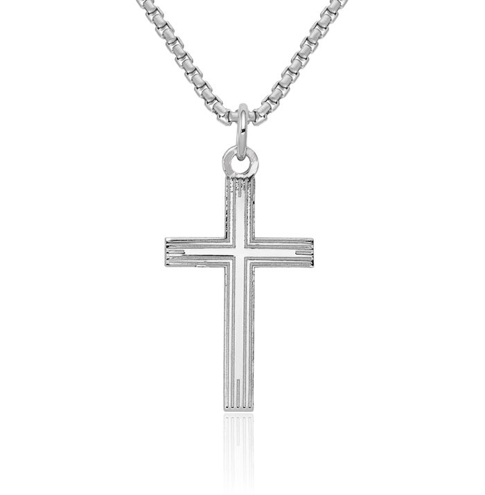 14K Solid White Gold Latin Mexican Holy Cross Necklace Religious Chain Pendant Jesus Christ Charm