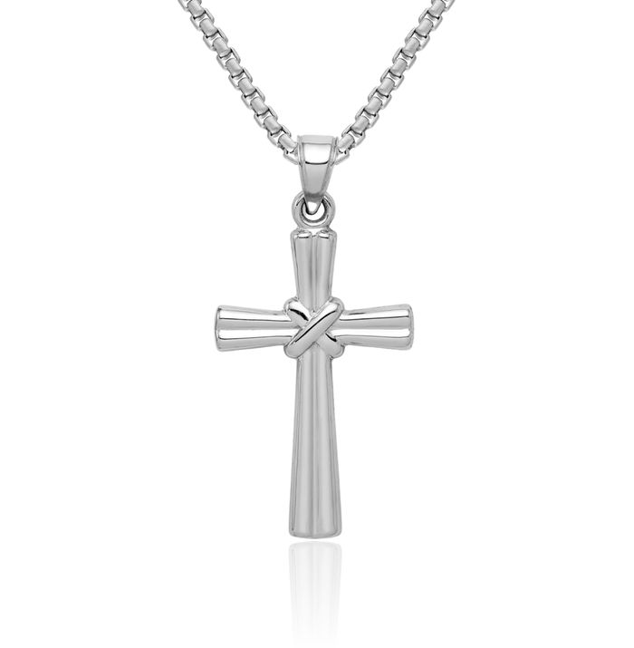 14K Solid White Gold Latin Mexican Holy Cross Necklace Religious Chain Pendant Jesus Christ Charm