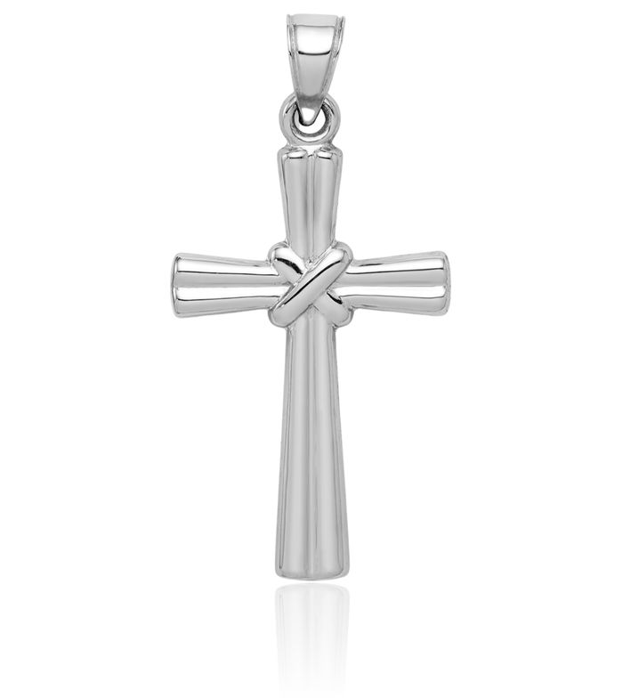 14K Solid White Gold Latin Mexican Holy Cross Necklace Religious Chain Pendant Jesus Christ Charm