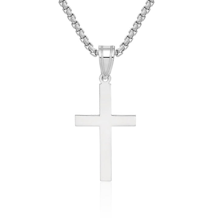 14K Solid White Gold Latin Mexican Holy Cross Necklace Religious Chain Pendant Jesus Christ Charm